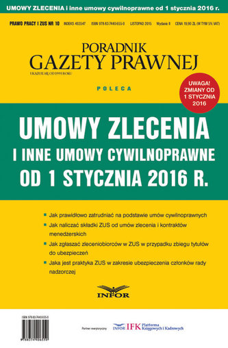 Umowy zlecenia i inne umowy cywilnoprawne od 1stycznia 2016 r.