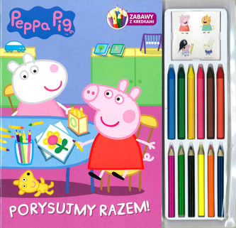 Peppa Pig.  Porysujmy razem. Zabawa z kredkami. 12 kredek + naklejki