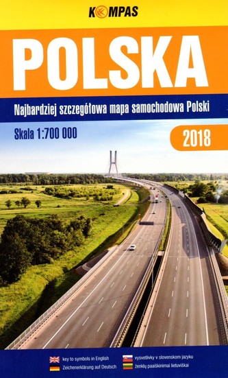 Polska. Najbardziej szczegółowa mapa samochodowa Polski 2018. Skala 1:700 000