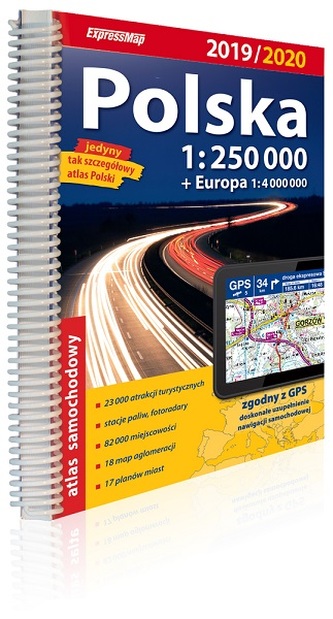 Polska. Atlas samochodowy 2019/2020, 1:250 000