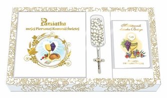 Pamiątka I Komunii Świętej z różańcem