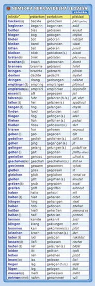 Záložka - Německá nepravidelná slovesa