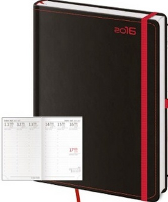 Diář 2016 - Black Red A5 denní s poutkem na propisku