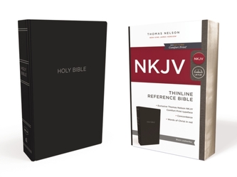 NKJV, Thinline Reference Bible, Leather-Look, Black, Red Letter Edition, Comfort Print