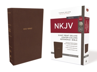 NKJV, Deluxe Reference Bible, Center-Column Giant Print, Leathersoft, Brown, Red Letter Edition, Comfort Print