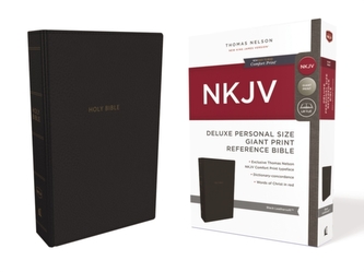 NKJV, Deluxe Reference Bible, Personal Size Giant Print, Leathersoft, Black, Red Letter Edition, Comfort Print