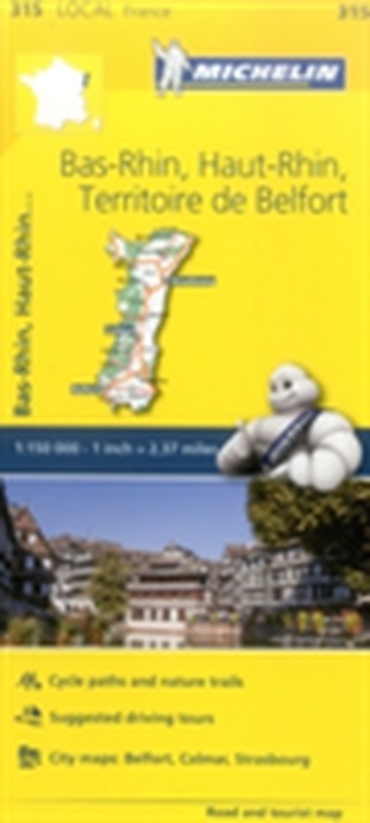 Bas-Rhin, Haut-Rhin, Territoire de Belfort - Michelin Local Map 315