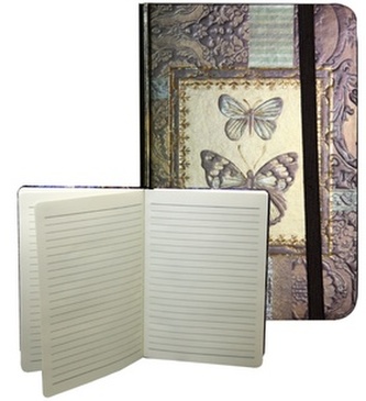 Zápisník s gumičkou A5 145x210 mm zlatý s 2 motýľmi D