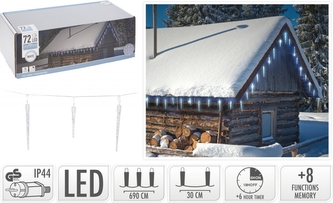 LED osvětlení - 24x rampouch, 72 LED, 690 cm, studená bílá
