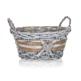 HOME DECOR Košík proutěný s uchy GRIS 25 x 12 cm, kulatý