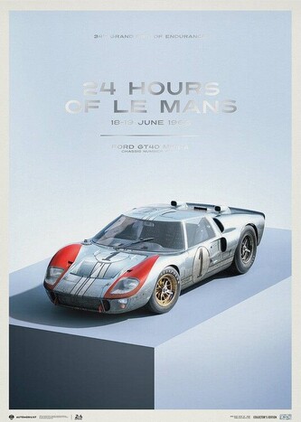 Umělecký tisk Ford GT40 - P/1015 - 24H Le Mans - 1966, 50 × 70 cm