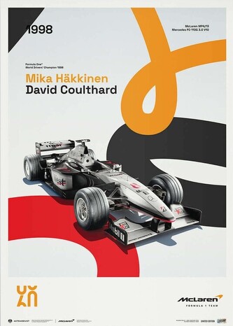 Umělecký tisk McLaren Racing - MP4/13 - 60th Anniversary - 1998, 50 × 70 cm
