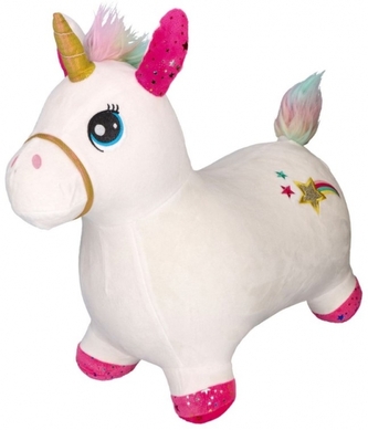 Skákací Jednorožec s pumpičkou, bílý s duhovou hřívou