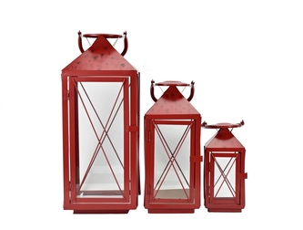 Kovová lucerna červená sada 3 ks M