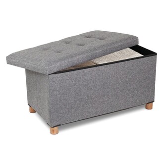 Sedák / lavice s úložným prostorem a dřevěnými nohami - šedá