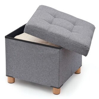 Sedák / taburet s úložným prostorem a dřevěnými nohami - šedá