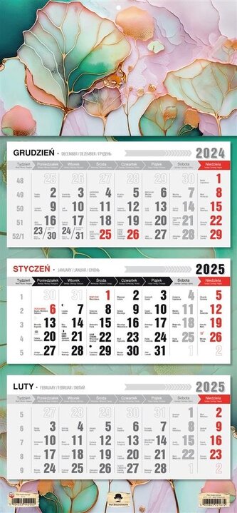 Kalendarz 2025 Trójdzielny płaska gł. Abstrakcja