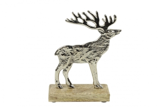 Jelen Rube stříbrný na dřevěném podstavci 17x14x5 cm