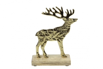 Jelen Rube zlatý na dřevěném podstavci 17x14x5 cm