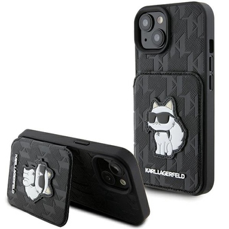 Etui Karl Lagerfeld Saffiano Cardslots and Stand Monogram Choupette do iPhone 15 - czarne
