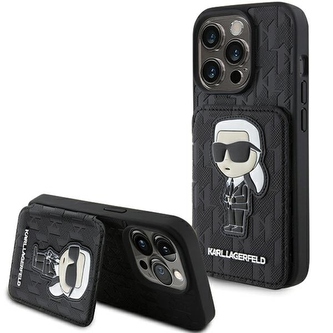 Etui Karl Lagerfeld Saffiano Cardslots and Stand Monogram Ikonik Patch do iPhone 15 Pro Max - czarne