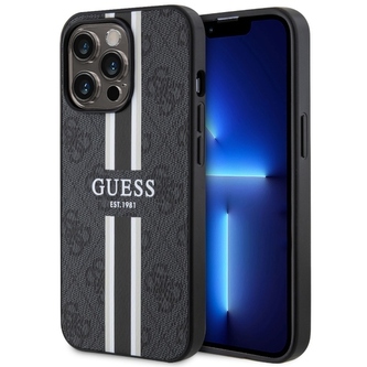 Etui Guess 4G Printed Stripes MagSafe na iPhone 13 Pro / iPhone 13 - czarne
