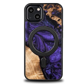 Etui Bewood Unique MagSafe Violet z drewna i żywicy na iPhone 13 - fioletowo-czarne