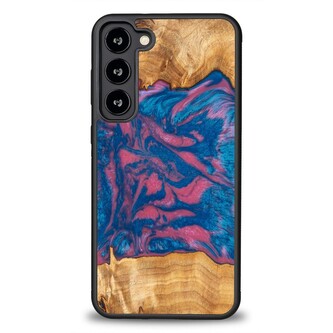 Etui Bewood Unique Vegas z drewna i żywicy na Samsung Galaxy S23+ - różowo-niebieskie