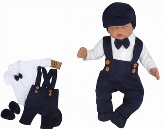 Z&Z 5-dílná pletená sada Boy, body, kalhoty, čepička, motýlek, botičky, granát , vel. 74; 74 (6-9m)