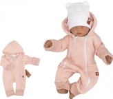 Z&Z Dětský teplákový dvouvrstvý rostoucí overálek s kapucí, pudrový; 56 (1-2m)