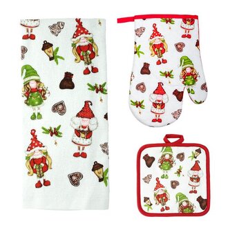 SET KUCHYŇSKÝ-RUKAVICE,CHŇAPKA,UTĚRKA ELFÍCI