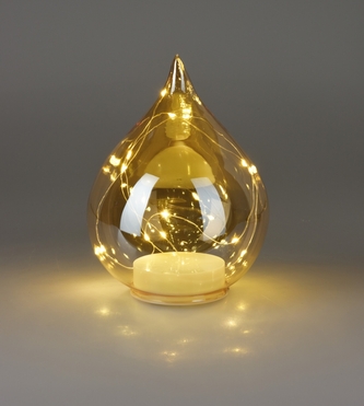 Skleněná dekorace kapka 19x15 cm s 15 LED
