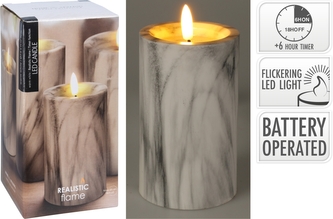 LED svíčka s časovačem 12,5x7,5 cm mramor