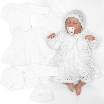 Luxusní pletená sada pro holčičku na křtiny a oslavu 4D design - bílá, vel. 68; 68 (3-6m)