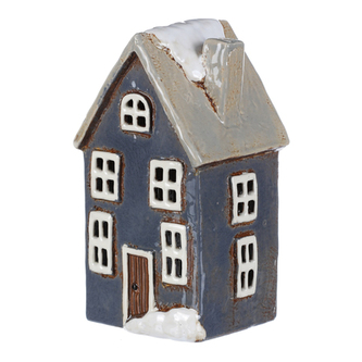 Domek keramický, pro vložení čajové/LED svíčky, barva šedá.