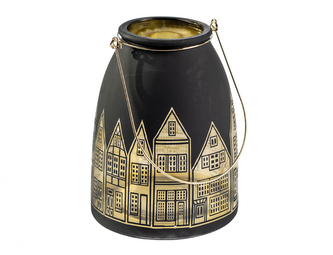 Lucerna HOUSE vánoční skleněná strojová výroba d14x18cm