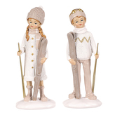 Chlapec a dívka s lyžemi - polyresin, béžoví, cena za 1 ks