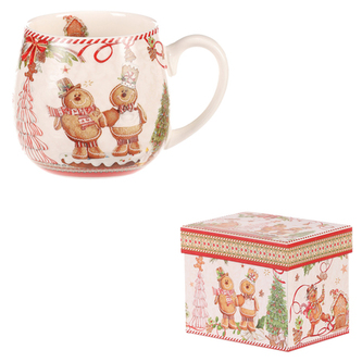 Hrneček vánočně malovaný v dárkové krabičce -  porcelán, barevný