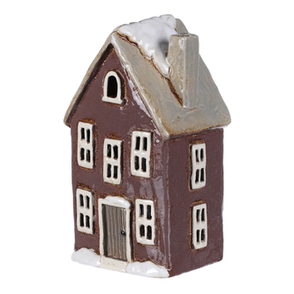 Domek keramický, pro vložení čajové/LED svíčky, barva tmavě fialová.