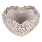 Obal květinový pietní  - tvar srdce s růžemi, polyresin, barva šedá.