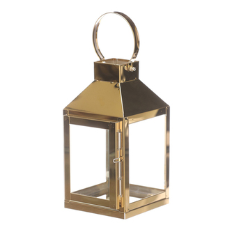 Lucerna kovová - čtyřboká, malá, barva zlatá.