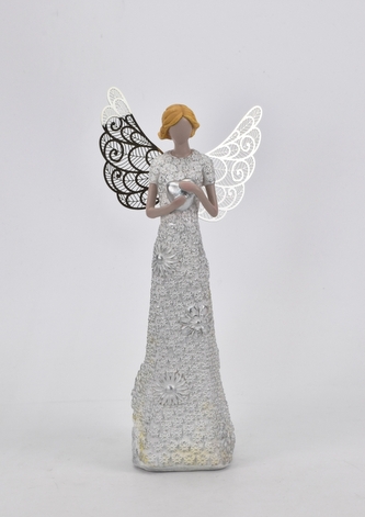 Anděl Flo Silver 23,5 cm, kovová křídla II. jakost