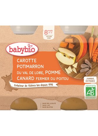 BABYBIO mrkev, dýně a jablka s kachním masem 2x200 g