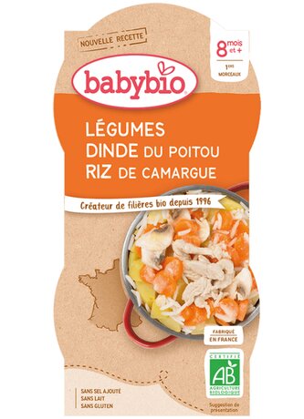 BABYBIO zelenina s krůtím masem a rýží 2x200 g