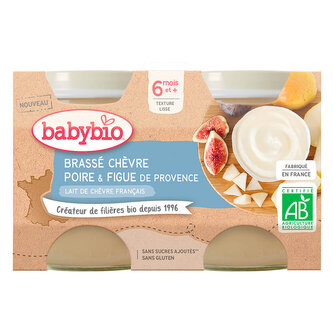 BABYBIO Brassé  z kozího mléka hruška fík 2x130 g - NOVINKA 2021