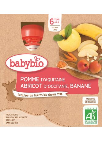 BABYBIO jablko meruňka banán 4x90 g