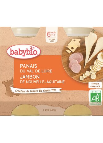 BABYBIO brambory a hrášek se šunkou 2x200 g