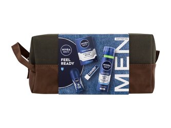 Nivea Men antiperspirant Men Protect & Care 50 ml + balzám po holení Men Protect & Care 100 ml + gel na holení Men Protect & Care 200 ml + balzám na rty Labello Men Active 4,8 g + kosmetická taštička