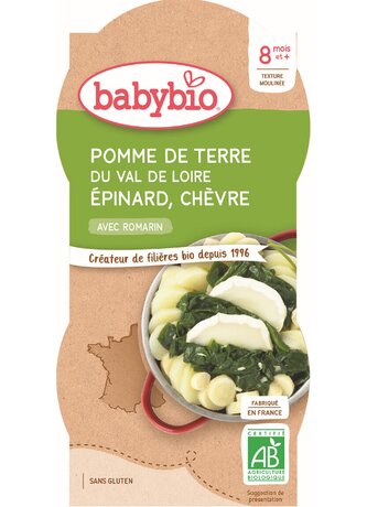 BABYBIO brambory se špenátem, pastinákem a kozím sýrem 2x200 g