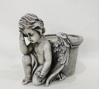Smuteční květináč s andělem šedý 16x11,5x13,2 cm